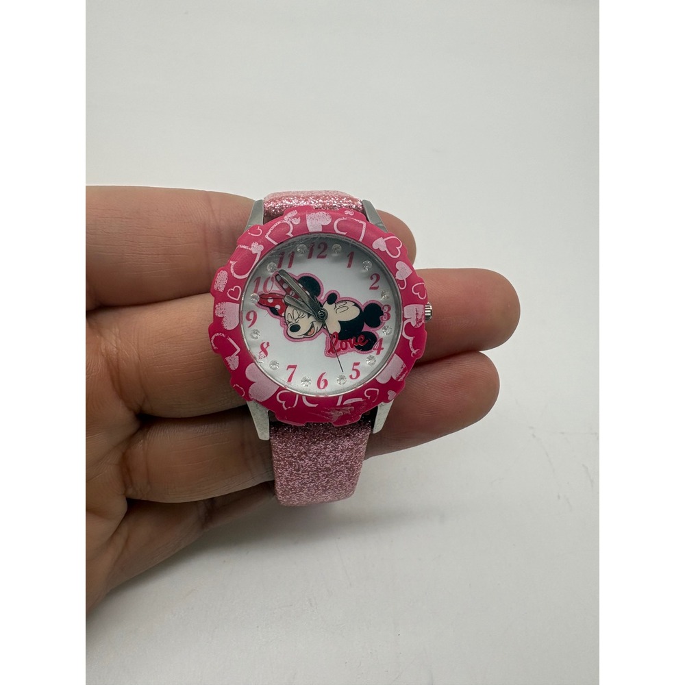 Disney Minnie Mouse Girls Pink Glitter Watch Water Resistant Needs Battery